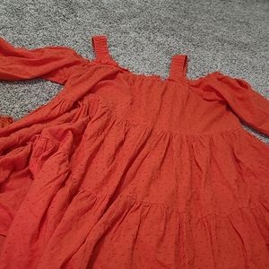 Flowy red off the shoulder babydoll dress
